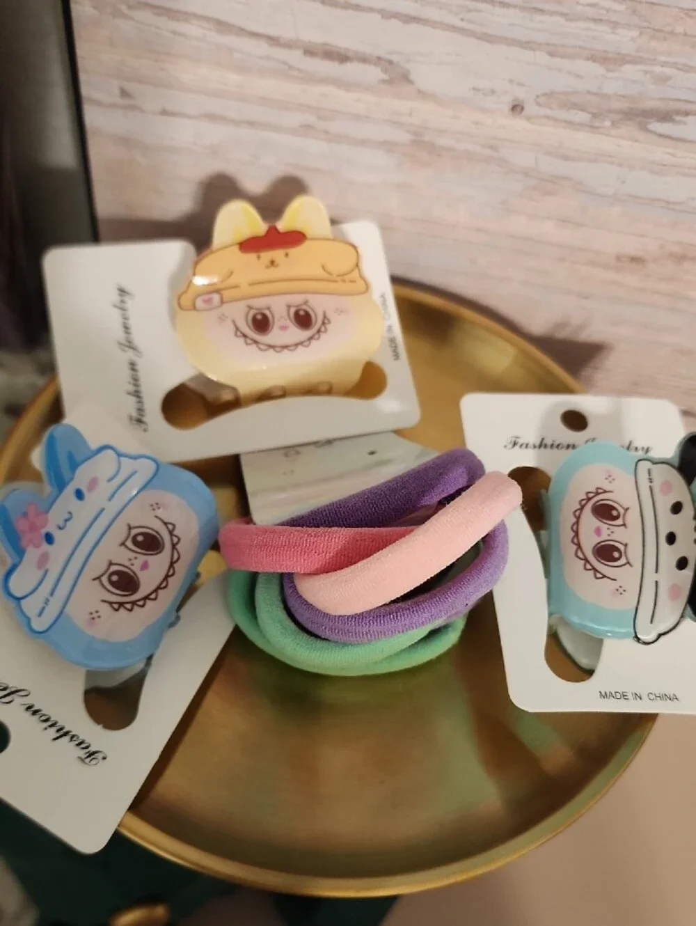 Cute Pastel Hair Tie Set with Character Clips